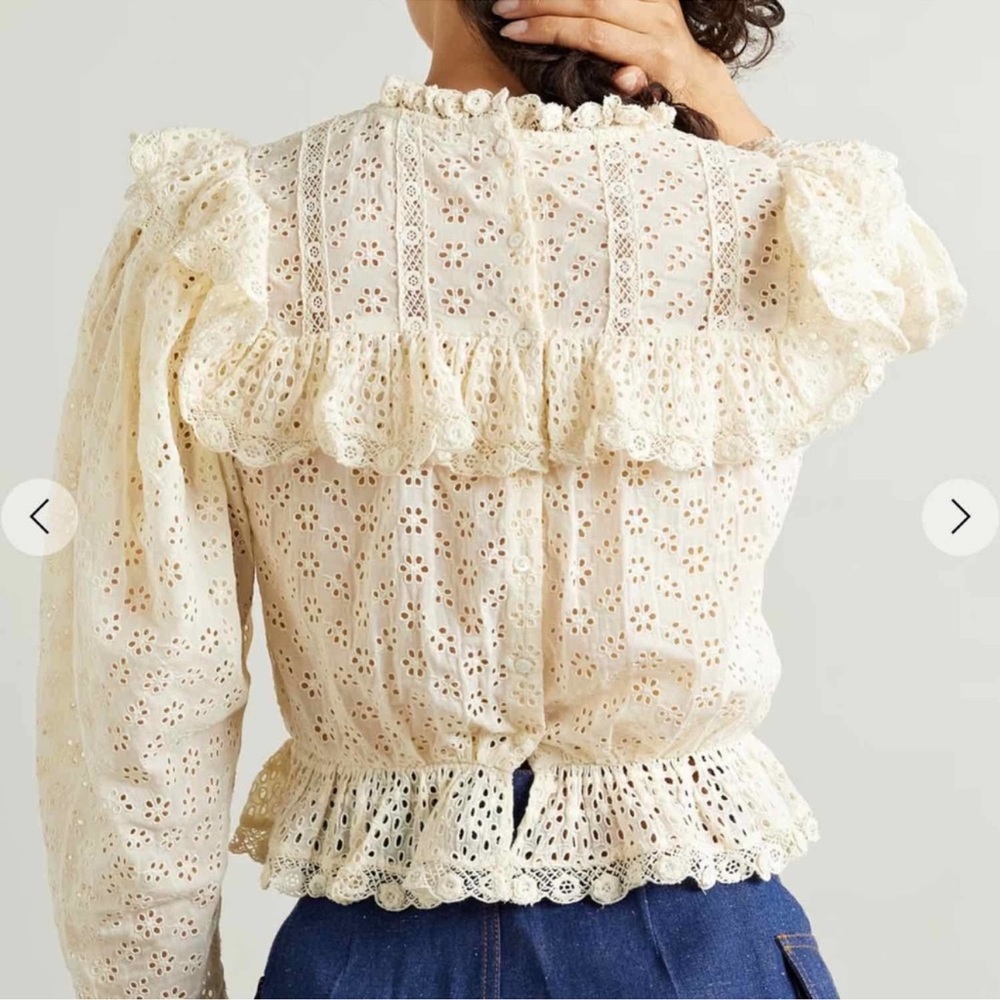 Doen Floryn Blouse - Lace Trim Broderie Anglaise Shirt - Size S - Picture 3 of 10